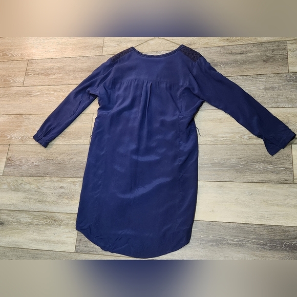 Madewell Blue 100% Silk Boho Long Sleeve Sheath Dress - Picture 4 of 12